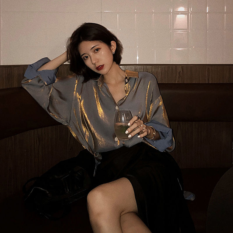 人魚姬偏光襯衫 中長款寬鬆長袖襯衣