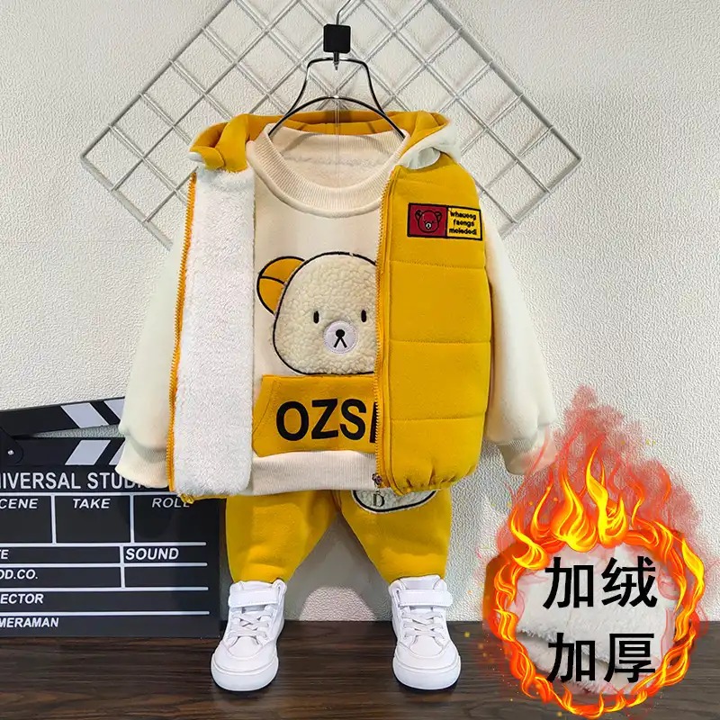 【韓國進口】超可愛的韓版小熊三件套加絨款