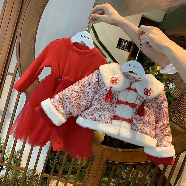 【女童拜年服】2021年新款古典風加厚旗袍套裝裙