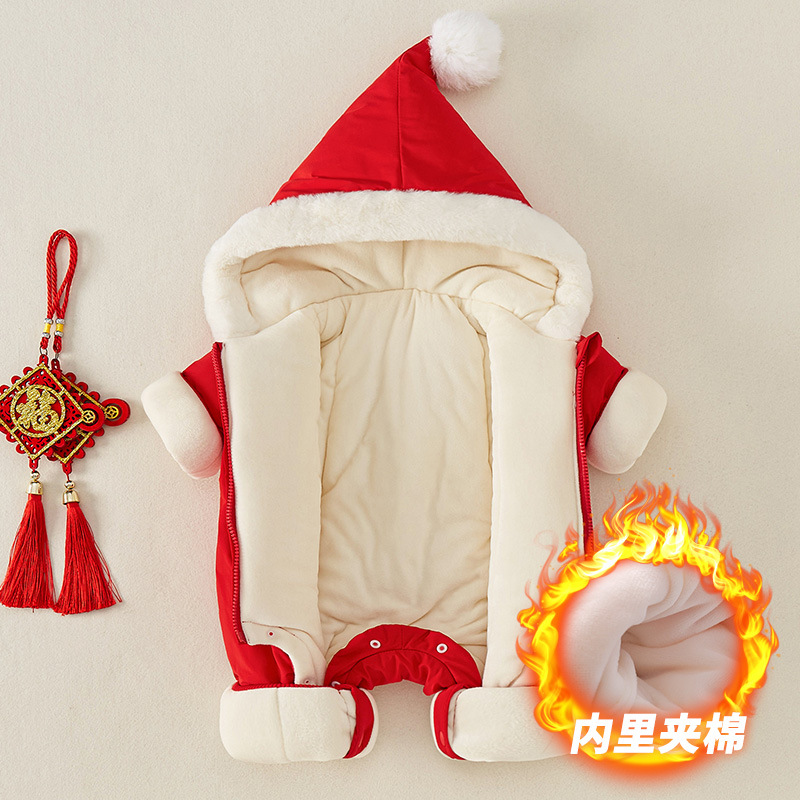 可愛寶寶加厚連體衣拜年服夾棉哈衣！