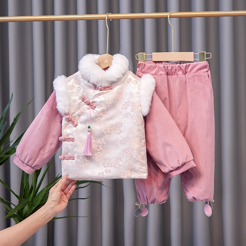 女童唐裝漢服冬季新款拜年服套裝