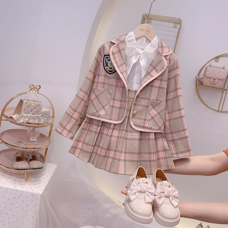 2021春秋季新款女童英倫學院風外套短裙兩件套