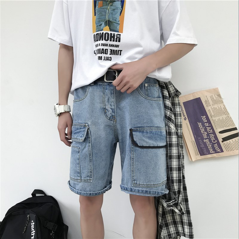 痞帥ins工裝牛仔短褲