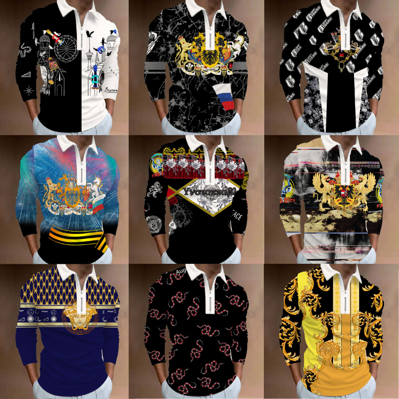 2021 New 3D digital printing long-sleeved polo shirt (2PCS)